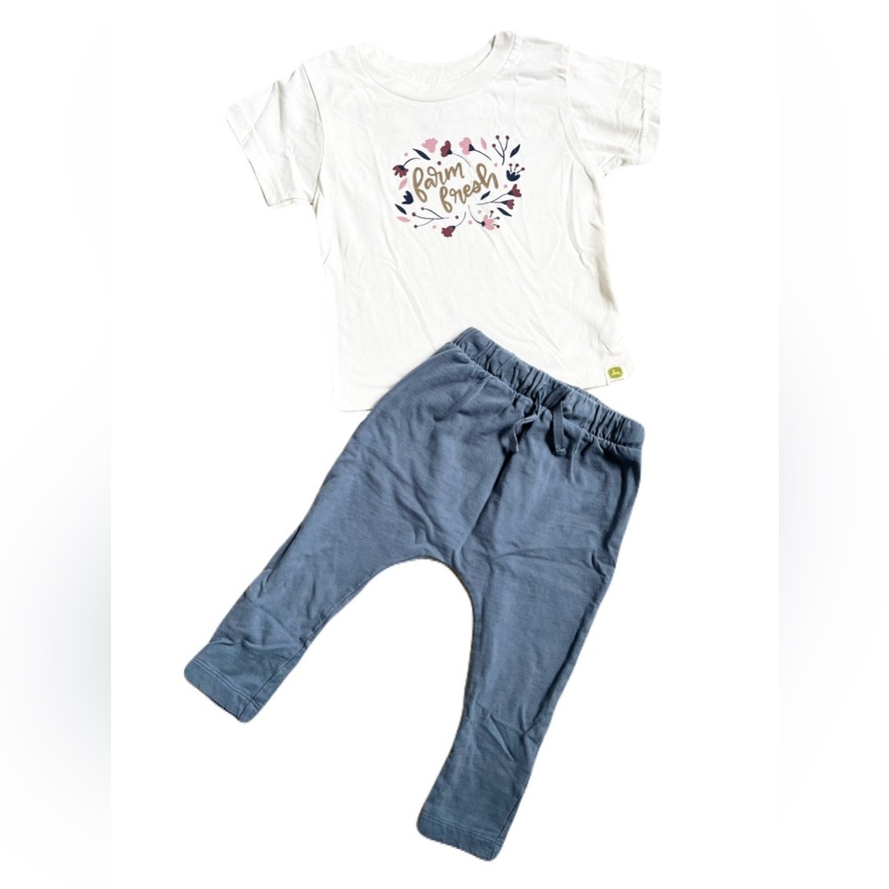 John Deere & Nordstrom Blue Jogger and Farm Fresh Cream T-Shirt Set